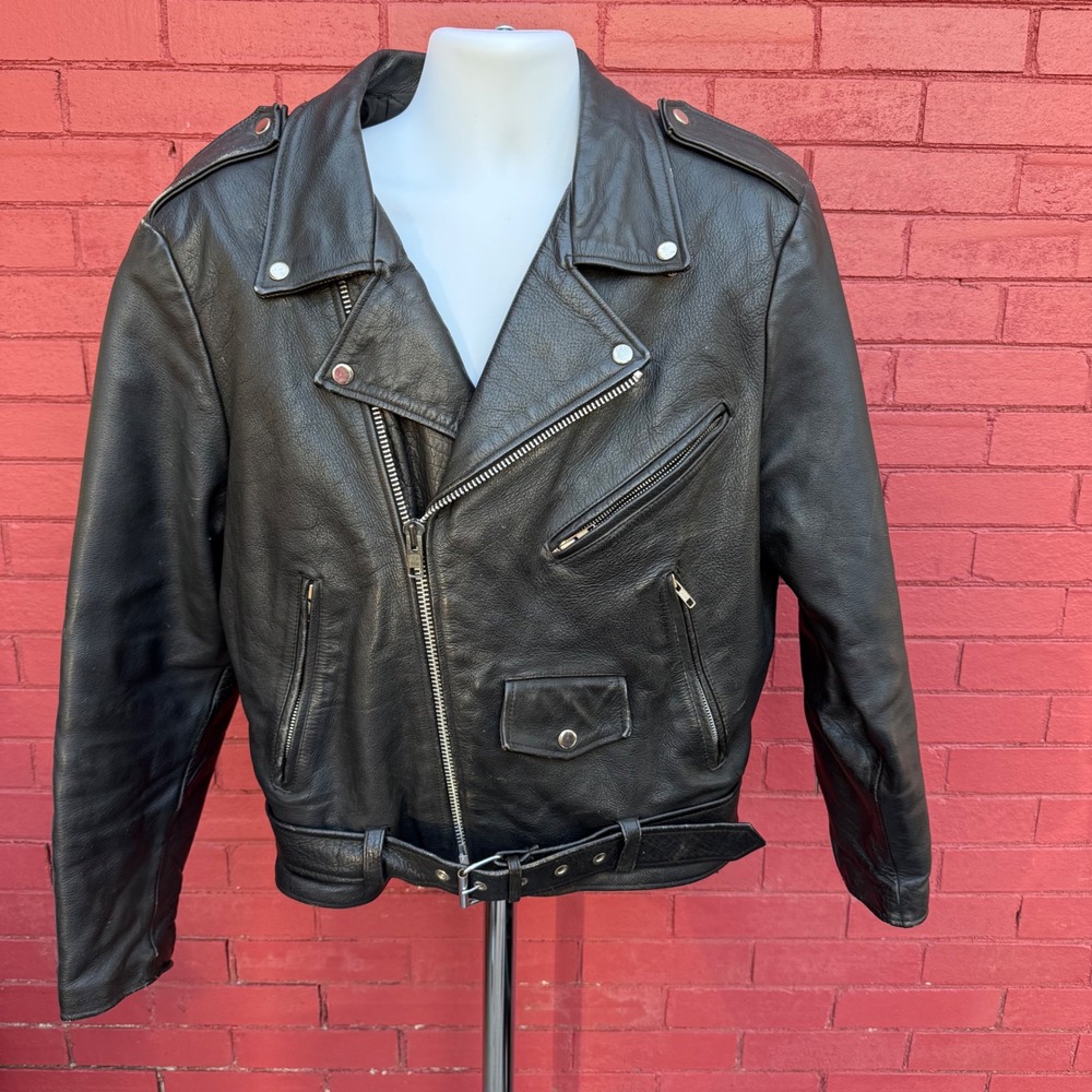 Stefano Man Black Leather Biker Jacket Mens Medium Moto Punk Goth Grunge Rocker
